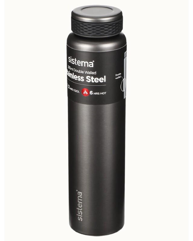 

Sistema 280ML Chic Stainless-Steel Bottle, designed with double walled insulation and 100% Leak Proof to keep drinks Hot & Cool, BPA Free. Dark Grey.