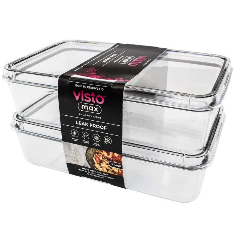 Visto Max Rectangular 2.3L (2.43qt) - Twin Pack Clear base & lid, colour seal with matching clips- Convenient Storage Solution for Organization