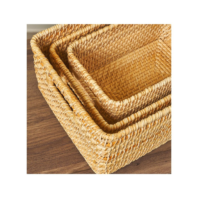 Homesmiths Medium Rectangular Rattan Storage Bins with Handles, Natural