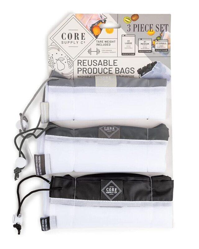 

Core Colour Border Reusable Mesh Produce Bags, 3 Pieces, Grey