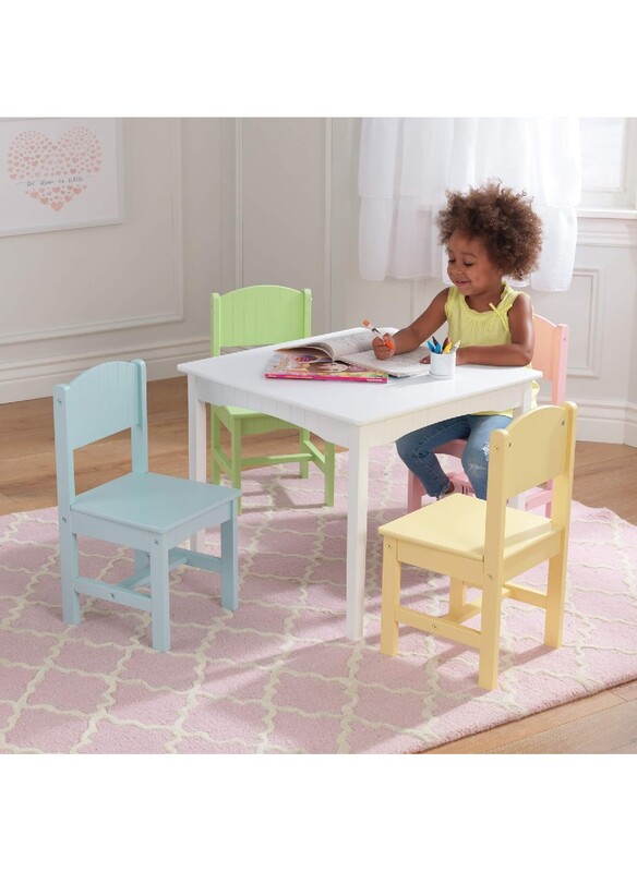 Homesmiths Kid's Wooden 1 Table & 4 Pinewood Chairs Set with Wainscoting Detail, Pastel, Gift for Ages 3 to 8
