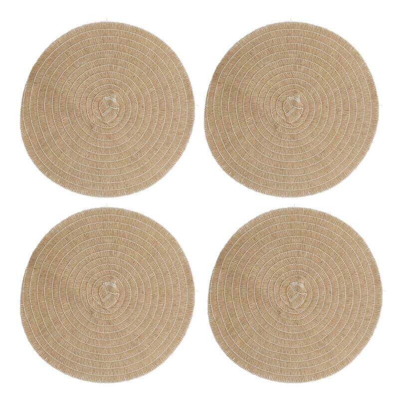 

Creative Tops 4-Piece Jute Placemats Natural Hessian Round Table Mats, Brown