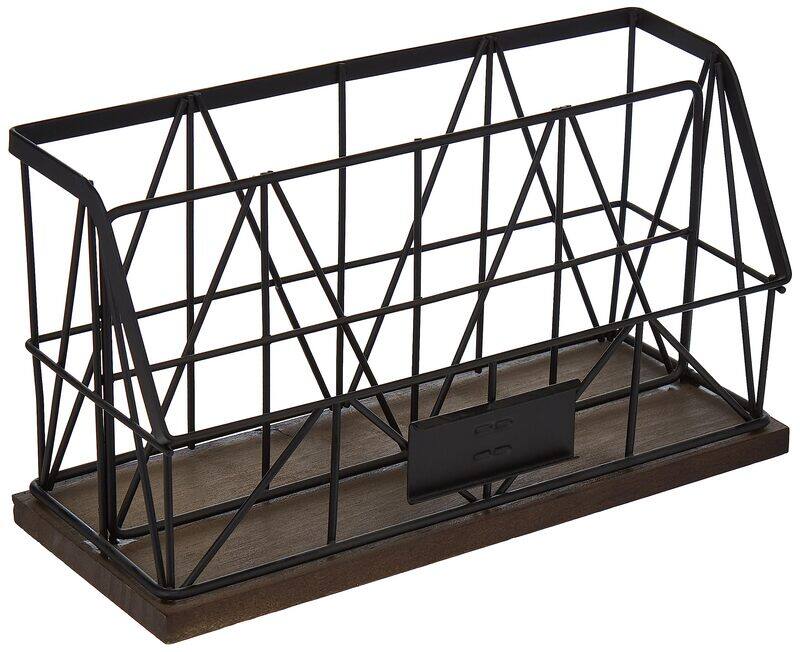 

AQ Kenya Wire and Dark Wood Desk Organizer, Black