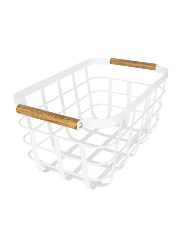 

Little Storage Co Basket Handle Coated with Wooden Pattern, White/Brown