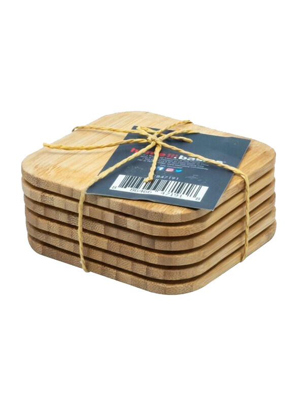 

Home Basic 6-Piece Bamboo Square Coaster Set, Beige