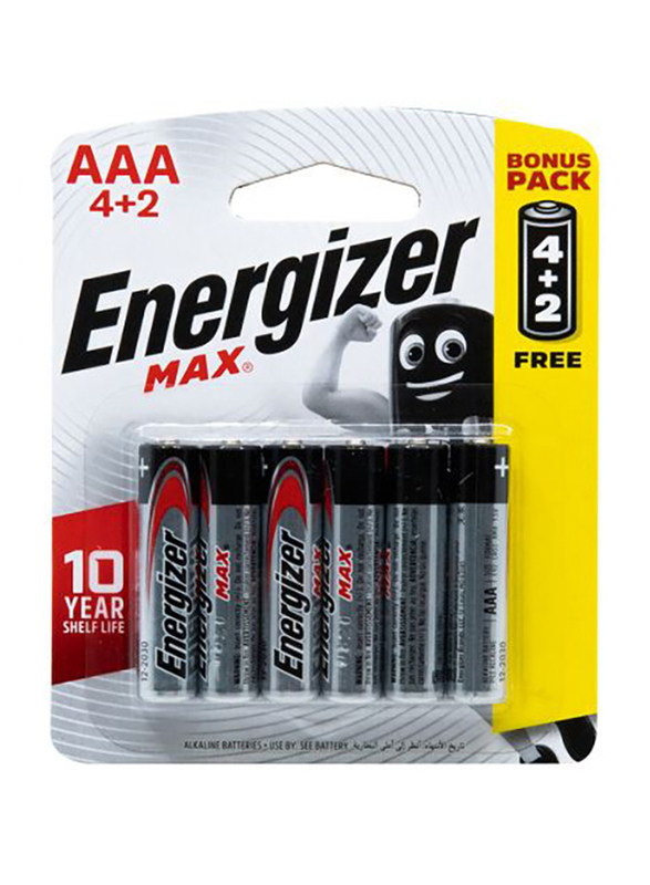 Energizer Max Power Seal AAA Batteries, (4+2 Free) 6 Pieces, Black/Silver