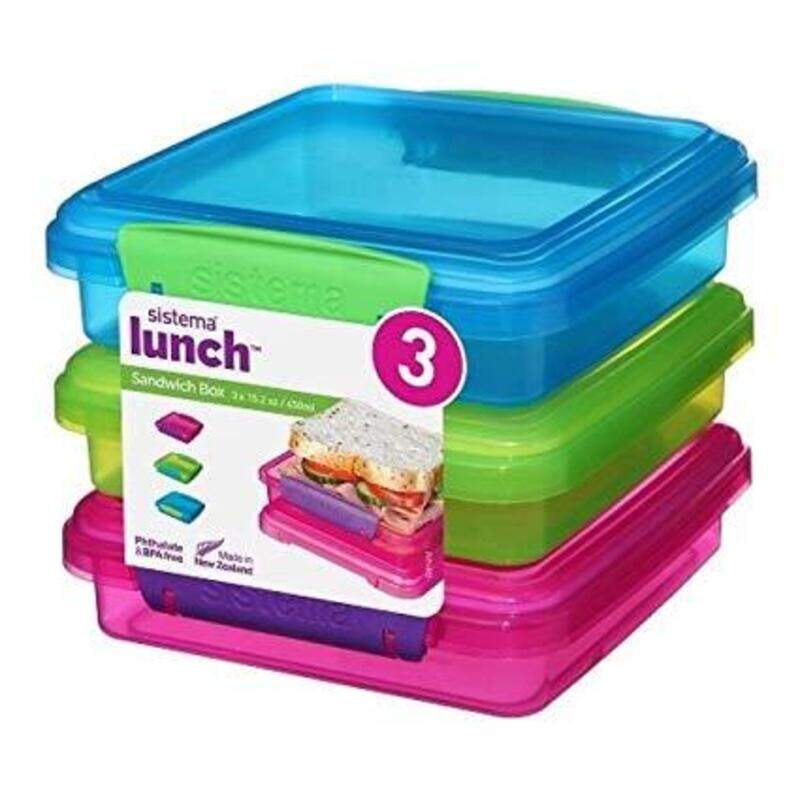 

Sistema Lunch Sandwich Box with Contrasting Clips, 3 x 450ml, Assorted