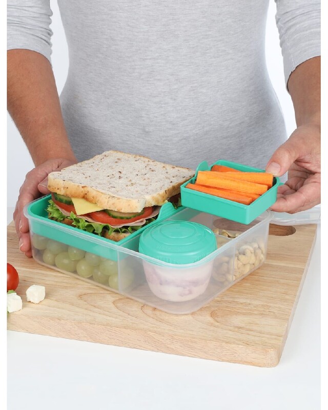 Sistema Bento Lunch To Go 1.65L, portable & Stackable for Work, Schools, featuring easy locking clip with multi-compartments. Is Microwave, Dishwasher safe and BPA Free, Green