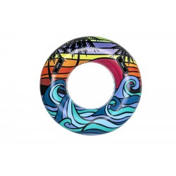 Bestway Coastal Castaway Swim Ring, Designed For Swimmer Aged 10+, Aristic And Colorful Seaside Graphics,Heavy Duty Handles, Easy To Inflate/Deflate. 91Cm
