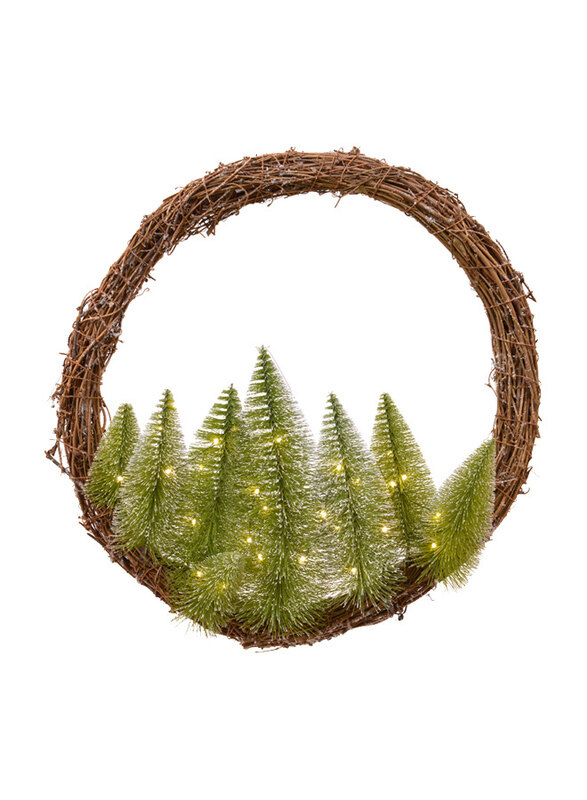 

Kaemingk Battery Operated Indoor Brush Wreath Snowy Micro Led, 50cm, Brown/Green