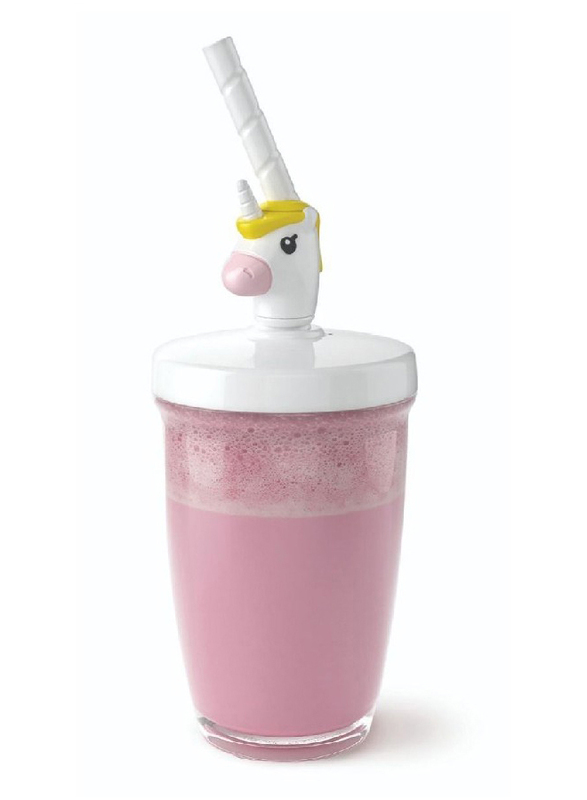 Joie 0.29 Ltr Plastic Unicorn Milk Mix With Lid Pump & Drinking Straw Set, 16162, Multicolour