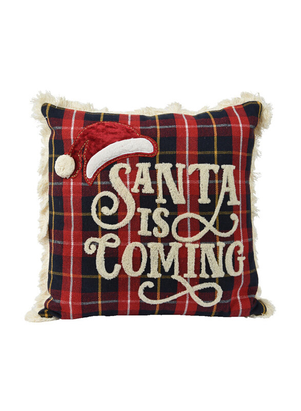 

Kaemingk Santa Is Coming Cushion, Red/Black