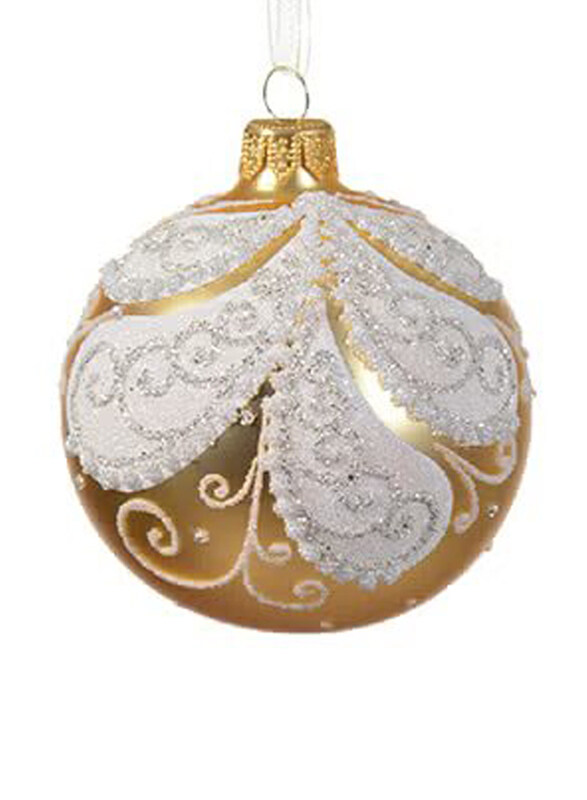 

Kaemingk Decoris 8cm Bauble Glass Matt Curls Vertical, Gold/White