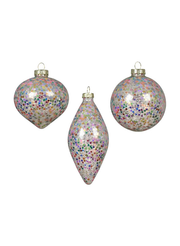 

Kaemingk Assorted 3 Designs Bauble Glass with Spangles, 8cm, 1 Piece, Multicolour