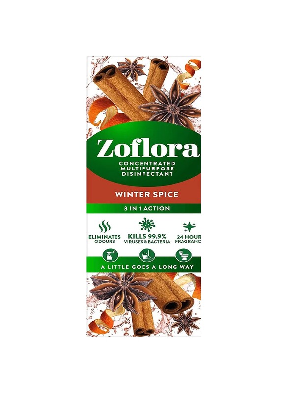Zoflora Concentrated Multipurpose Disinfectant & Odor Eliminator, 3 in 1 Action, 500ml, Winter Spice, Effective against bacteria & Viruses.