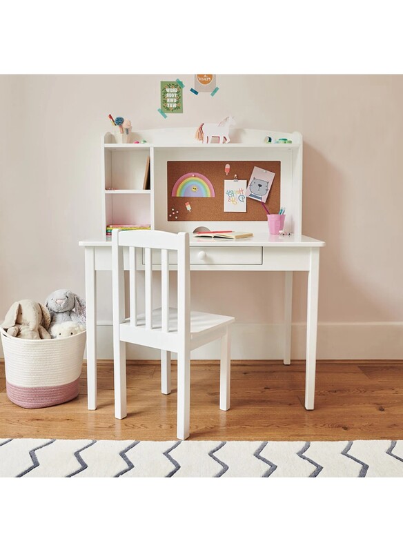 Homesmiths Junior Wooden Study Desk with Shelves & Drawers, White H114 cm x W90 cm x D60 cm (Chair Not Included)