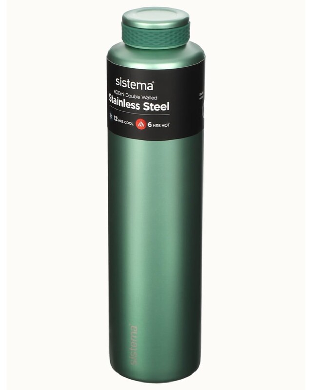 Sistema 600ML Chic Stainless-Steel Bottle, designed with double walled insulation and 100% Leak Proof to keep drinks Hot & Cool, BPA Free. Green.