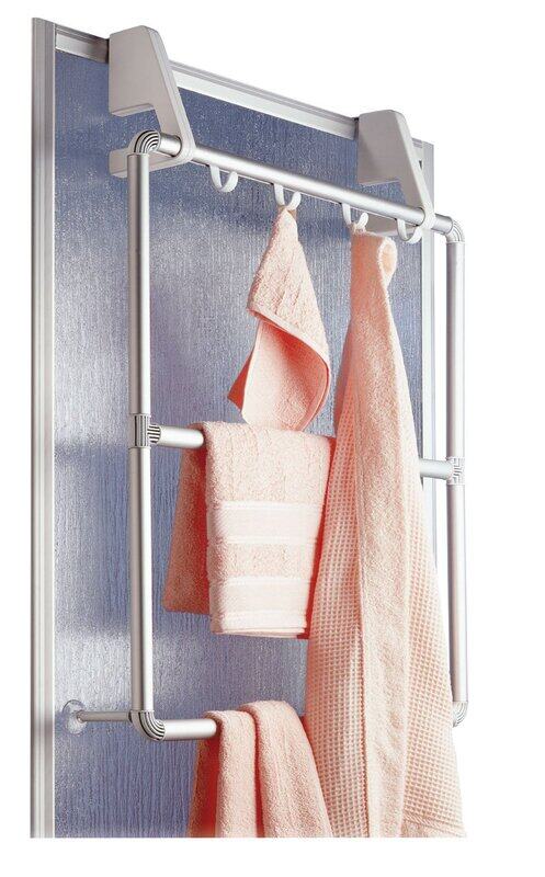 

Wenko Aluminium Door and Shower Cubicle Towel Holder with 4 Hooks, 62.5 x 78 x 14.5cm, Silver Matt