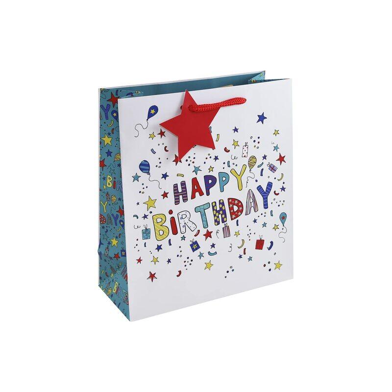 

Eurowrap Happy Birthday Doodle Gift Bag With Gift Tag Occassions, Medium, White/Teal