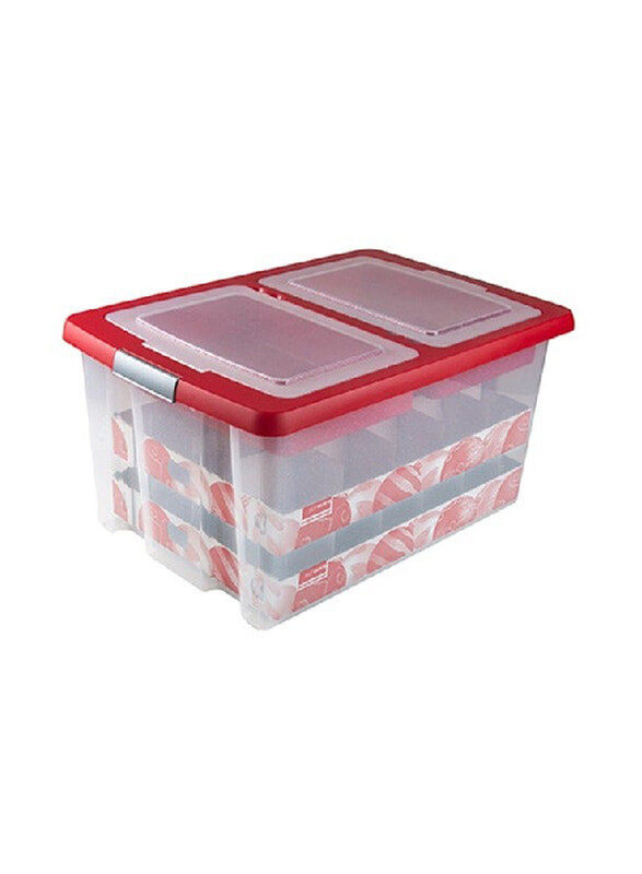 

Sunware 51L Nesta Christmas Storage Box with Trays for 64 Baubles, Red/Clear