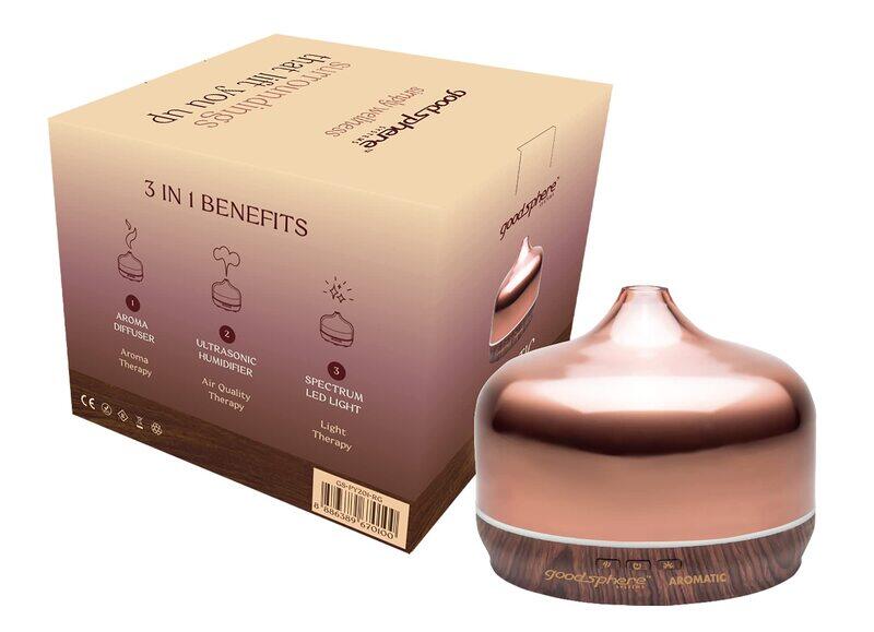 

Goodsphere Systems 3 In 1 Aroma Diffuser Spectrum LED Light Ultrasonic Humidifier, Rose Gold