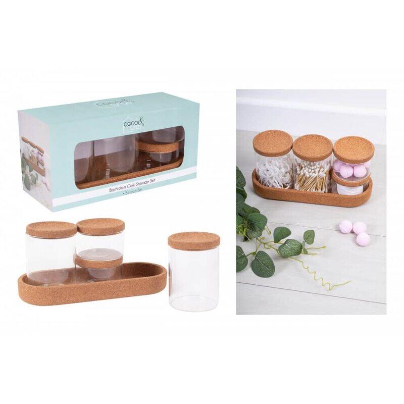 

RSW Glass Storage Organising Jar Tray with Cork Lid, 5 Pieces, Multicolour