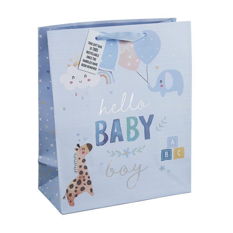 

Eurowrap Hello Baby Boy Gift Paper Bag, Large, Blue