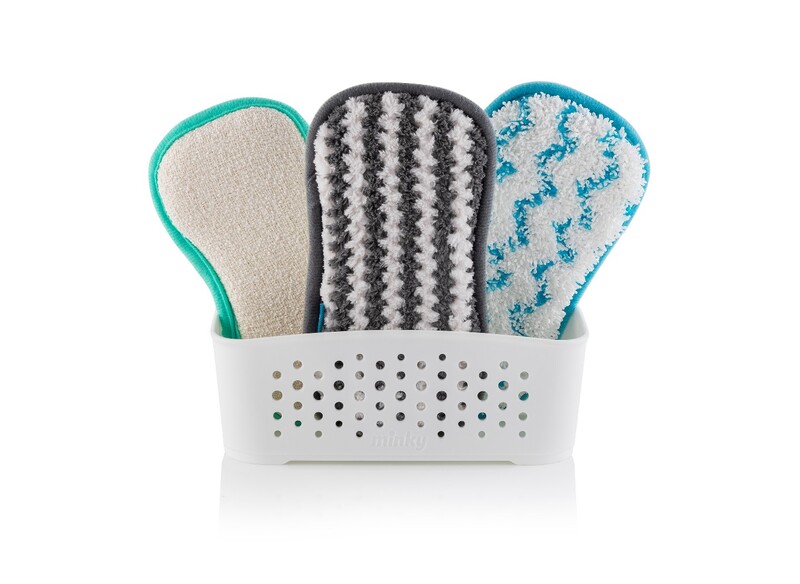 Minky M Cloth Storage Basket Set with 3 Pads White (Anti-Bacterial Cleaning, Anti Bacterial Kitchen Pad & Anti-Bacterial Bathroom Pad)
