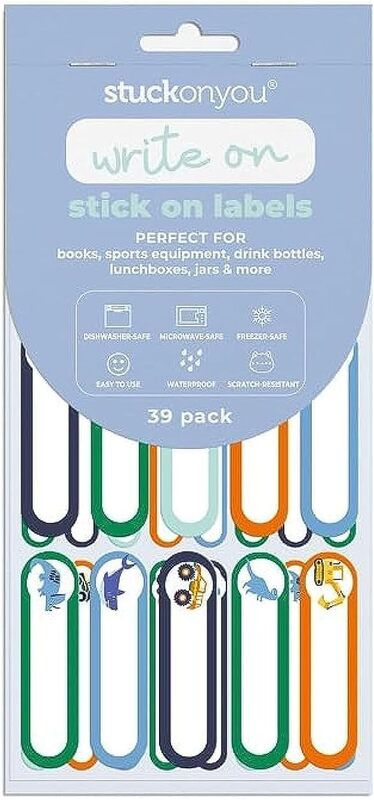 Stuck on You Stick On Labels Perfect for Books, Bottles, LunchBoxes, WaterProof, Freezer, Dishwasher and Microwave Safe, Revs & Roars