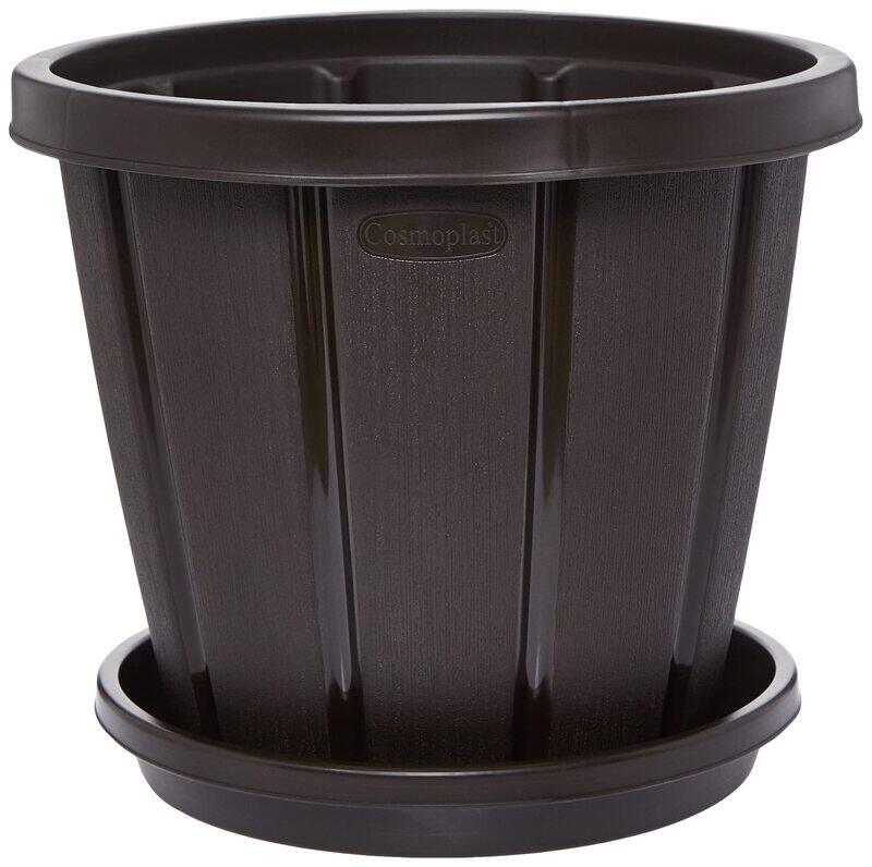 

Cosmoplast 6-Inch Plastic Cedargrain Round Flowerpot with Tray, Black