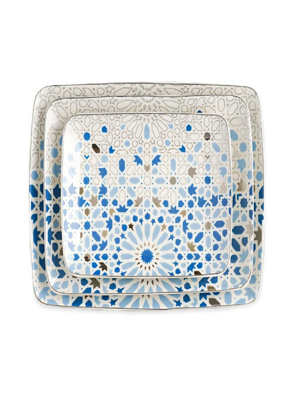 

Homesmiths 3-Piece Rosa Nogoum Serving Tray Set, White/Blue