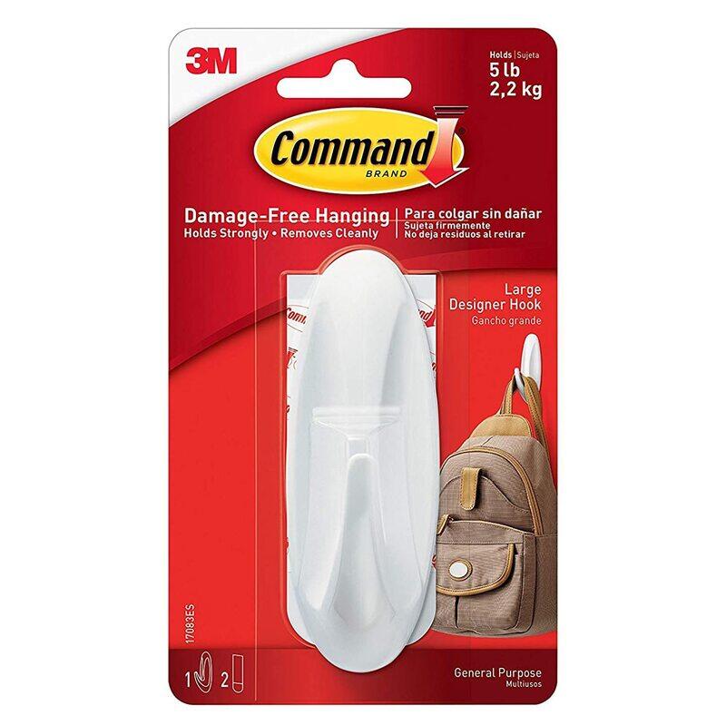 

Command Designer Plastic Hook with 2 Strips, Large, 17083, White