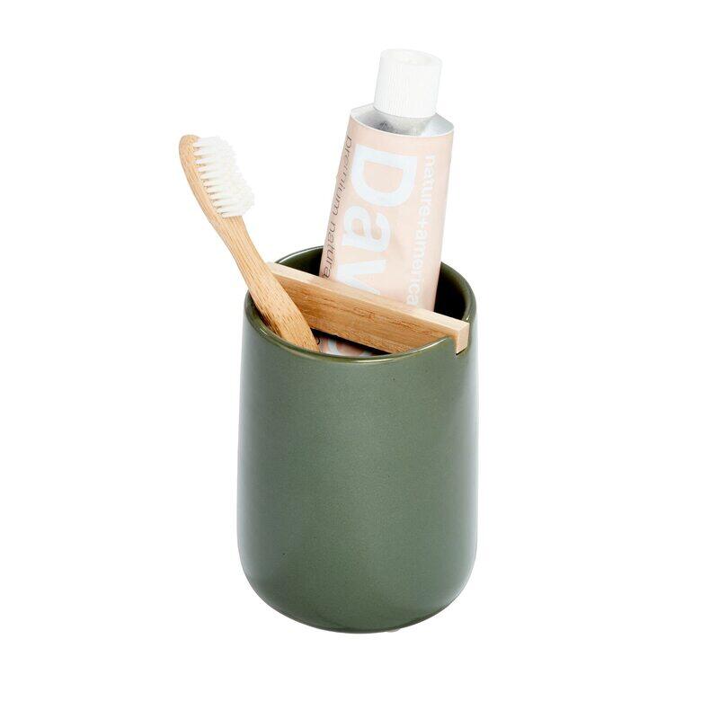 

iDesign Groen Eco Vanity Ceramic Toothbrush Holder, 282624, Moss Green