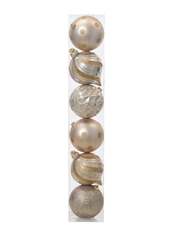 

Kaemingk Polystyrene Shiny Matt Glitter Mix Baubles, 6 Pieces, 15cm, Pearl