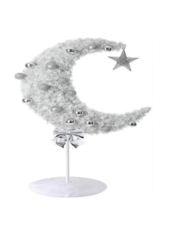 

Homesmiths Ramadan Crescent Moon Tree with Battery Operated 100 String Lights, 16 Balls, Stars and Bow, White