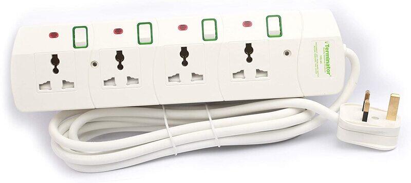 

Terminator 4-Way Universal Power Extension Socket, 3-Meter Cable, White