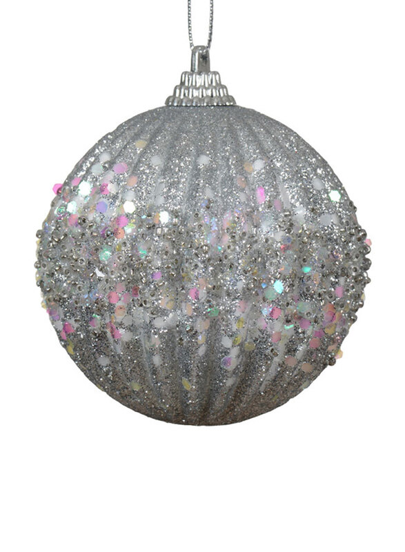 

Kaemingk Foam Bauble With Glitters and Sequins, 8cm, Silver