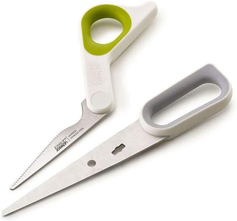 Joseph Joseph 10302 PowerGrip Kitchen Shears Scissors with Thumb Grip and Herb Stripper Separates for Cleaning Japanese Stainless-Steel, One-size, White/Green