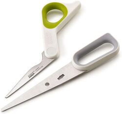 Joseph Joseph 10302 PowerGrip Kitchen Shears Scissors with Thumb Grip and Herb Stripper Separates for Cleaning Japanese Stainless-Steel, One-size, White/Green