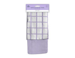 Pastel Terry Waffle & Plain Tea Towel 2pk: Waffle Texture for Scrubbing, Plain for Polishing, Generous Size, Lint-Free, Streak-Free, Colorful, Kitchen Essential, Perfect Pair