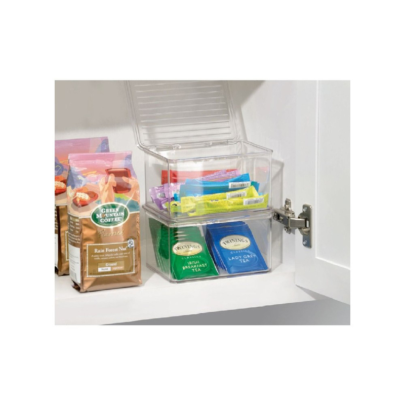 IDesign Kitchen Bins Bpa-Free Plastic Stackable Organizer Box With Lid, 3.75 Inch, Clear