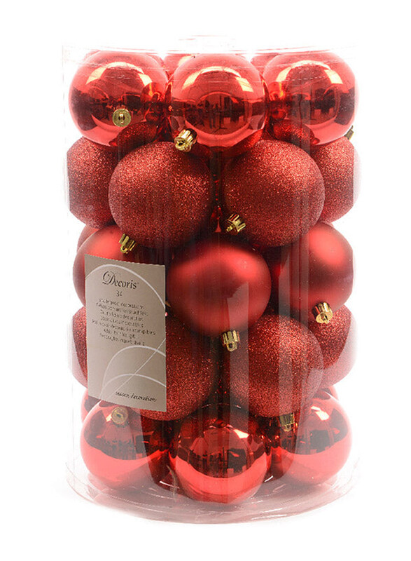 

Kaemingk Decoris Shatterproof Christmas Baubles, 34 Pieces, 8cmm, Red