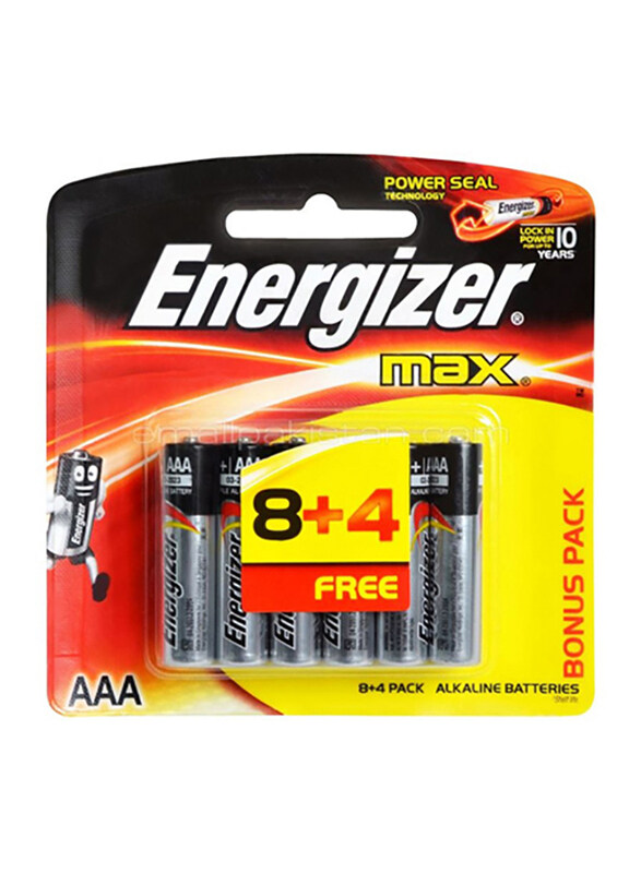 

Energizer Max Power Seal AAA Batteries, (8+4 Free) 12 Pieces, Black/Silver