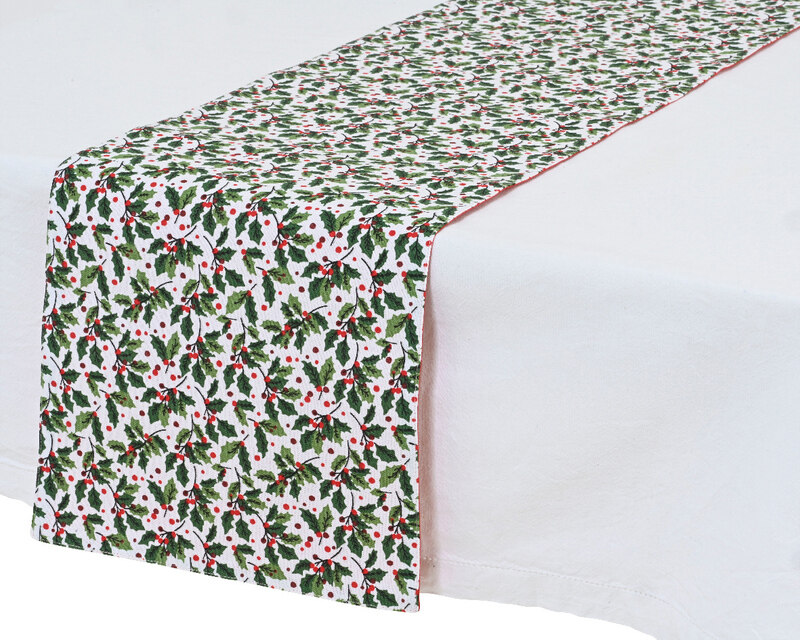 

Kaemingk Cotton Rectangular Holly Table Runner, Green