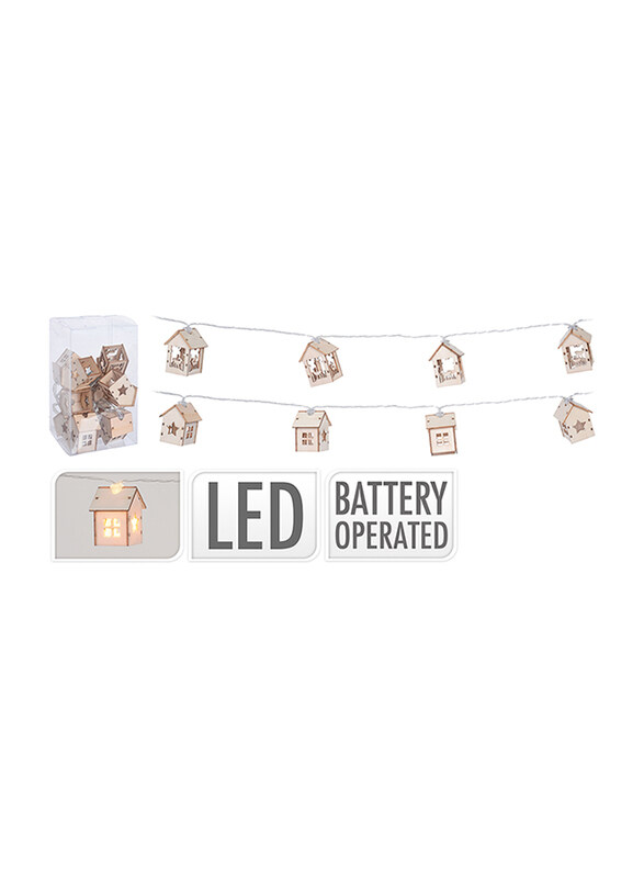 

Homesmiths Christmas Led Chain Wooden Houses 10 Led Lights, AX5305040, Brown