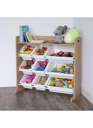 Homesmiths Natural Wood/White Toy Organizer with Shelf and 9 Storage Bins D39.37cm x W86.36cm x H78.74cm