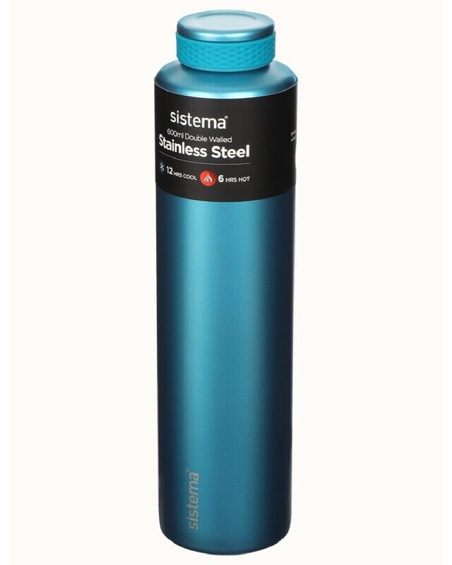 

Sistema 600ML Chic Stainless-Steel Bottle, designed with double walled insulation and 100% Leak Proof to keep drinks Hot & Cool, BPA Free. Teal.