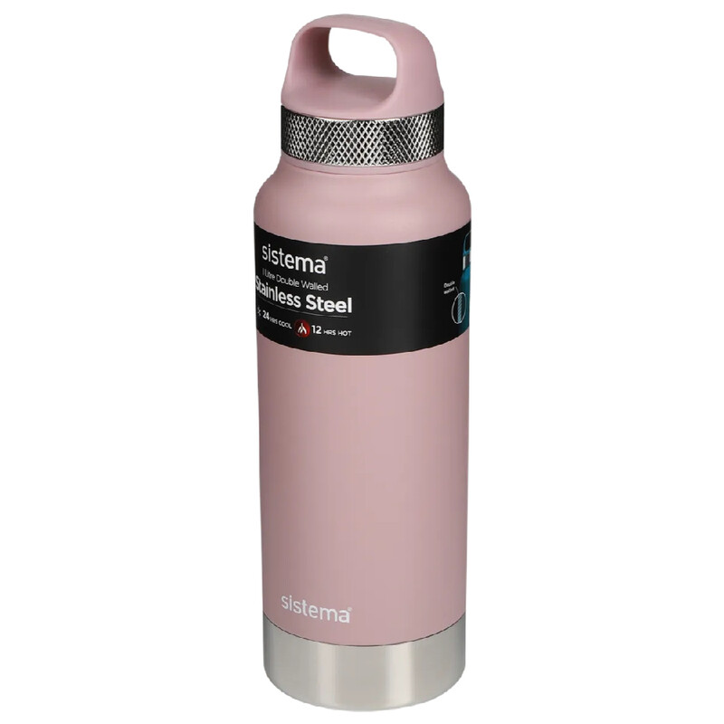 

Sistema 1.0 L Double Walled Stainless Steel vacuum insulated Bottle, Leak Proof, Keeps drinks Hot or Cool, BPA Free, Pink