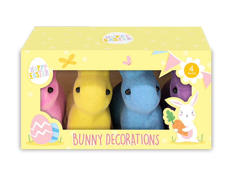 Gems Mini Flocked Bunny Decorations Pack Of 4