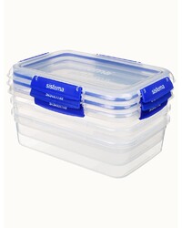 Sistema 2.2 Liter Klip it Rectangular stackable Food Container Pack of 3, built with leak proof seal + easy locking clips, is Microwave, dishwasher safe and Phthlate & BPA Free.